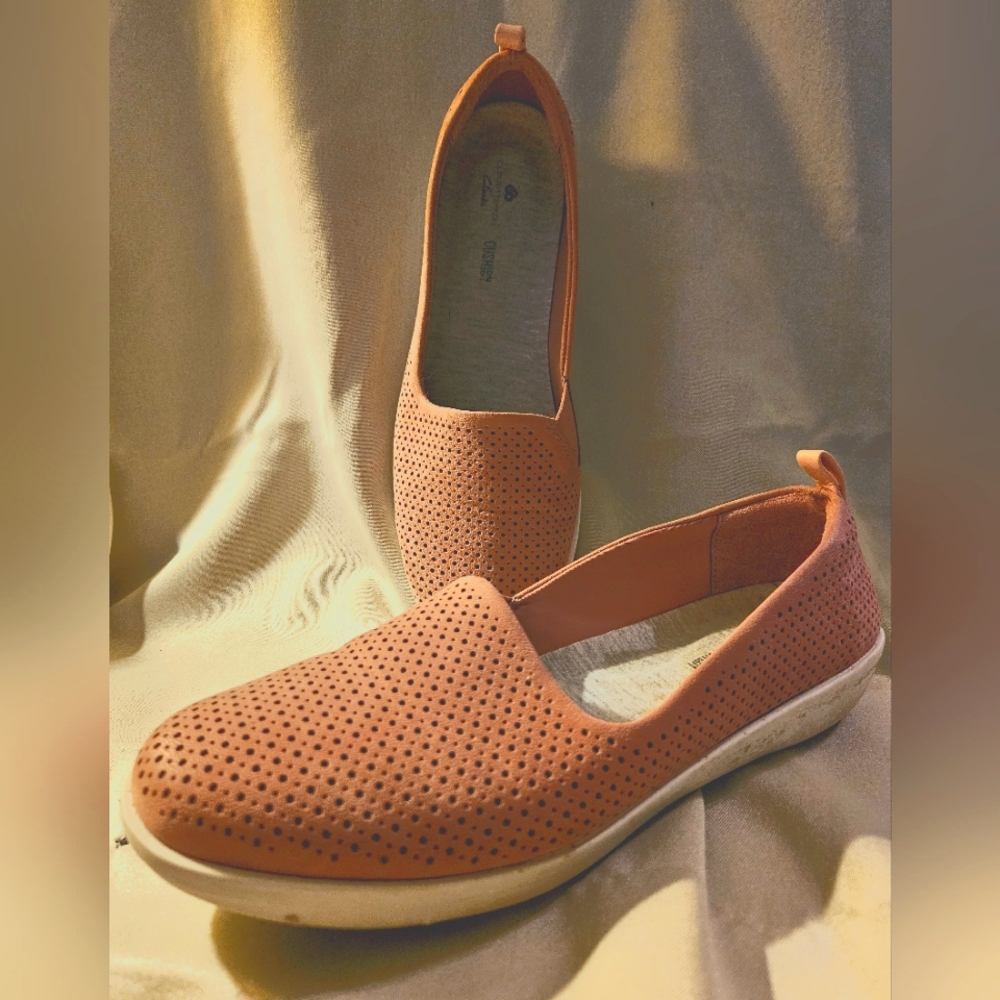 Clarks, Women's Perforated Slip-On Shoes - Tan
